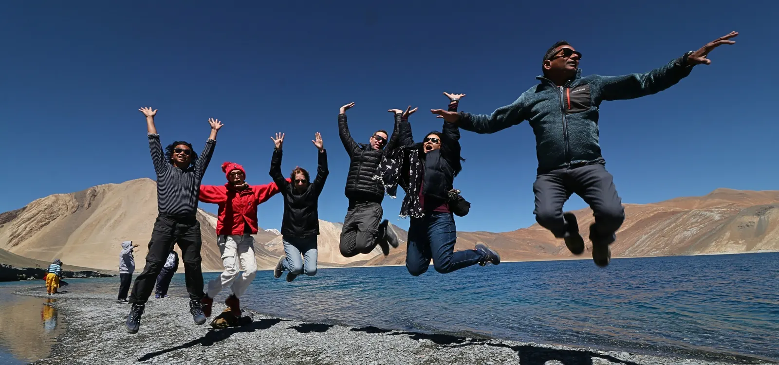 Group on a mountain departure
