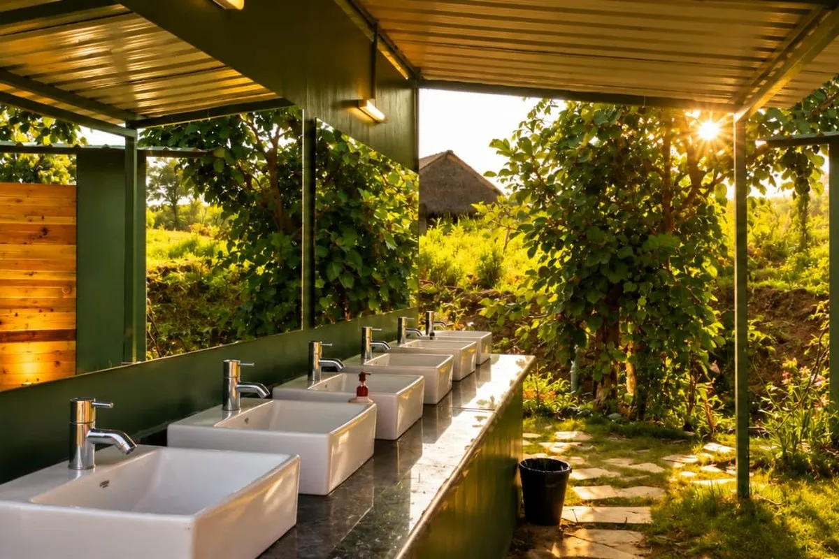 Clean open-air washrooms at the Wilderness campsite, Ananthagiri Hills